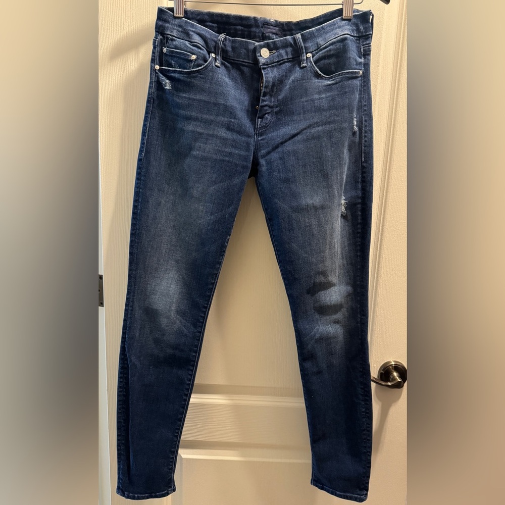 Mother dark denim subtle distressed - the looker - dark graffiti style - size 29